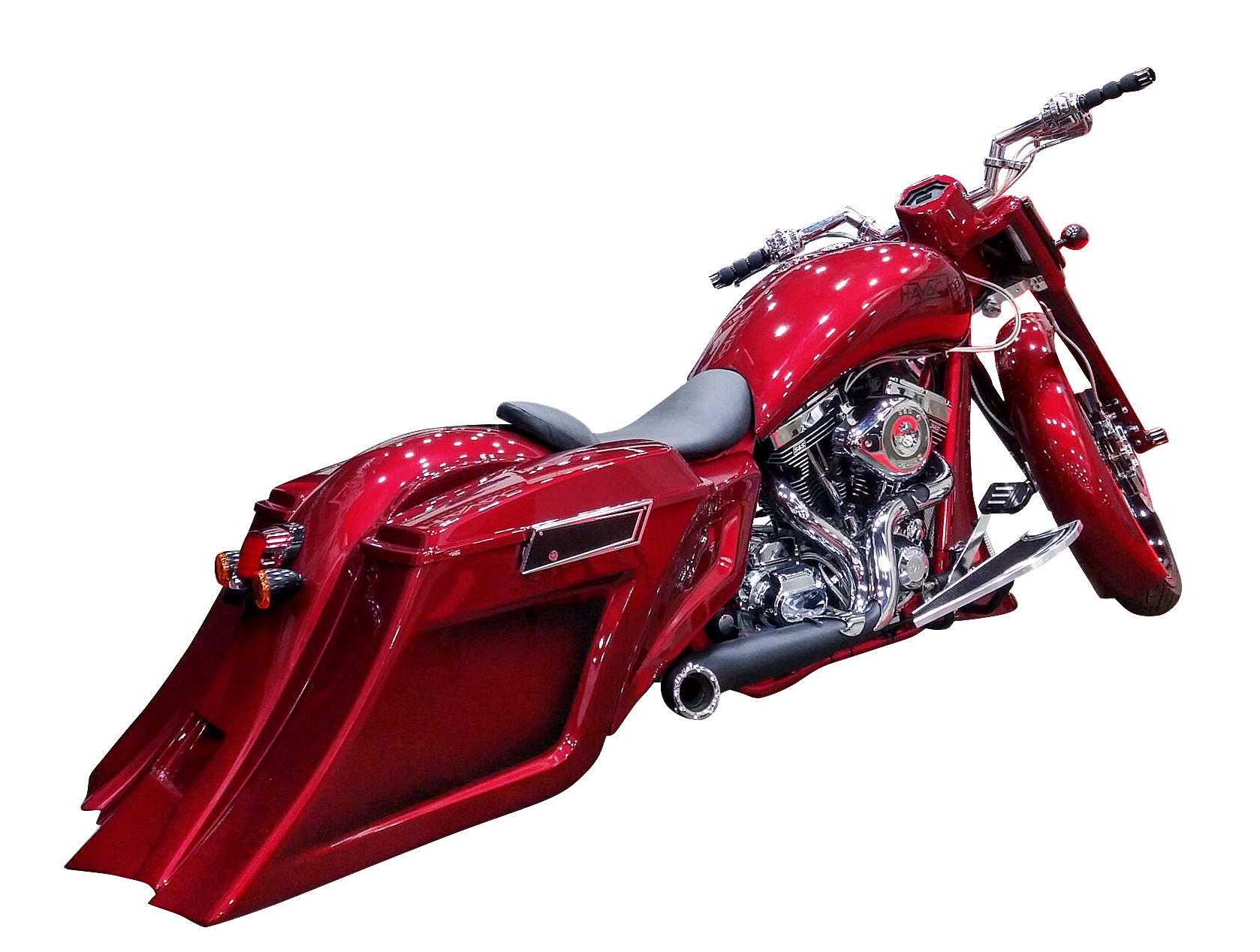 Custom Havoc bagger motorcycle with billet wheels and Havoc Roar Stereo system